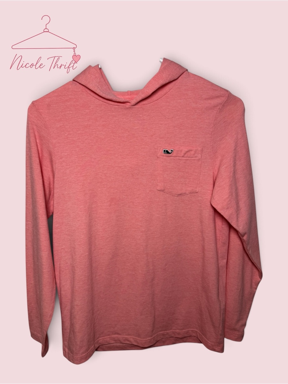 Vineyard Vines Boys Edgartown Hooded Long Sleeve Shirt Pink Size S 8/10